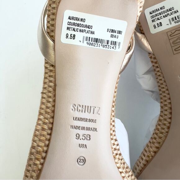New SCHUTZ Aurora Mid Heel Sandal Women's SIZE 9.5 Gold Metalic Napa Platina - Picture 10 of 12
